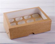 Коробка для капкейков/маффинов на 12 шт, с прозрачным окошком, 33х25х10 см, крафт