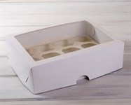Коробка для капкейков/маффинов на 12 шт, с прозрачным окошком, 33х25х10 см, белая