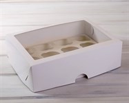 Коробка для капкейков/маффинов на 12 шт, с прозрачным окошком, 33х25х10 см, белая У0101022