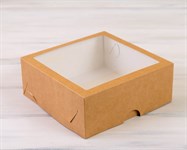 Коробка для выпечки, 25х25х11 см, с прозрачным окошком, крафт