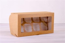 Коробка для капкейков/маффинов на 8 шт, 33х16х11 см, с прозрачным окошком, крафт