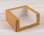 Коробка для торта от 1 до 3 кг,  22,5х22,5х10,5 см, с верхним и боковым окошком, d= 15-25 см, крафт