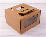 Коробка для торта от 1 до 3 кг, 30х30х19 см,  с ручками и прозрачным окошком, крафт