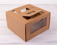 Коробка для торта от 1 до 3 кг, 30х30х19 см,  с ручками и прозрачным окошком, крафт У0106016