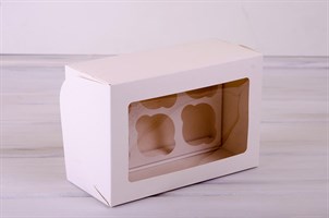 Коробка для капкейков/маффинов на 6 шт, 25х16х11, с прозрачным окошком, белая