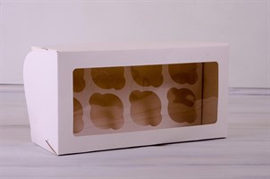 Коробка для капкейков/маффинов на 8 шт, 33х16х11 см, с прозрачным окошком, белая