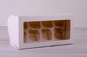 Коробка для капкейков/маффинов на 8 шт, 33х16х11 см, с прозрачным окошком, белая У0101007