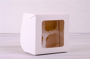 Коробка для капкейков/маффинов на 4 шт, с прозрачным окошком, 16х16х11 см, белая