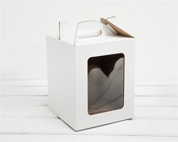 Коробка для кулича с окном и ручкой, 16х16х20 см, белая