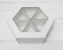 Коробка шестигранная с окошком, 29х25х8 см, крышка-дно, белая