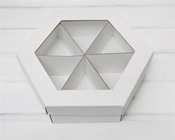 Коробка шестигранная с окошком, 29х25х8 см, крышка-дно, белая У0102095
