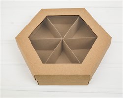 Коробка шестигранная с окошком, 29х25х8 см, крышка-дно, крафт