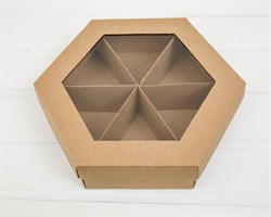 Коробка шестигранная с окошком, 29х25х8 см, крышка-дно, крафт У0102094