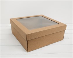 Коробка с окошком, 30х30х12 см, крышка-дно, крафт У0115030